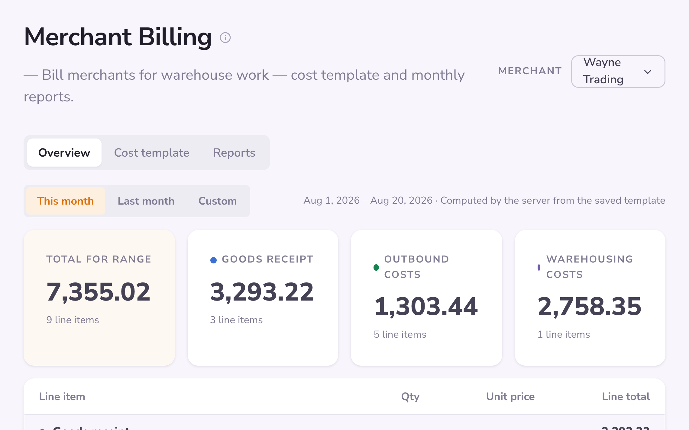 3PL Merchant Billing in PULPO WMS