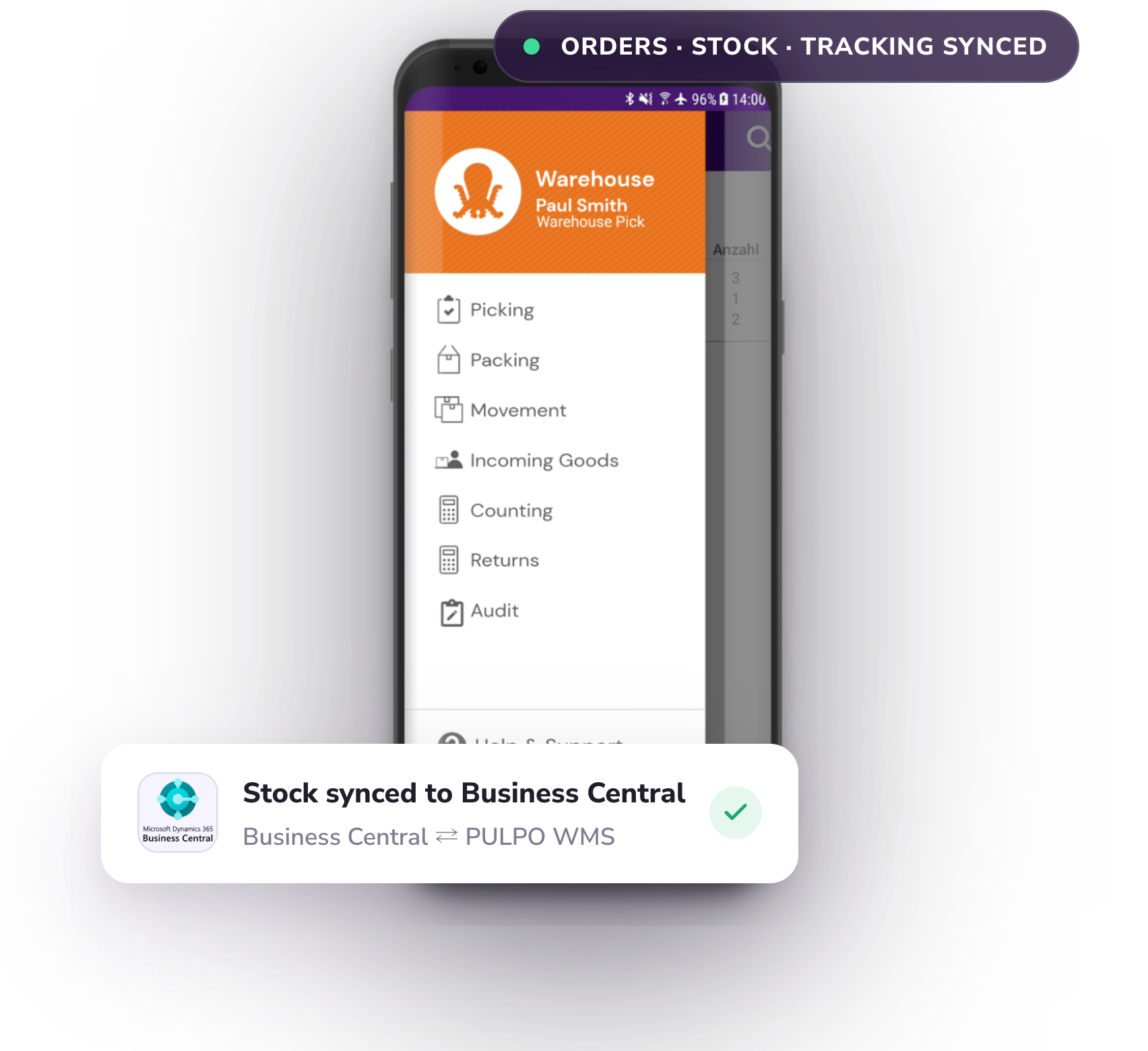 PULPO WMS mobile app integrated with Microsoft Dynamics 365 Business Central