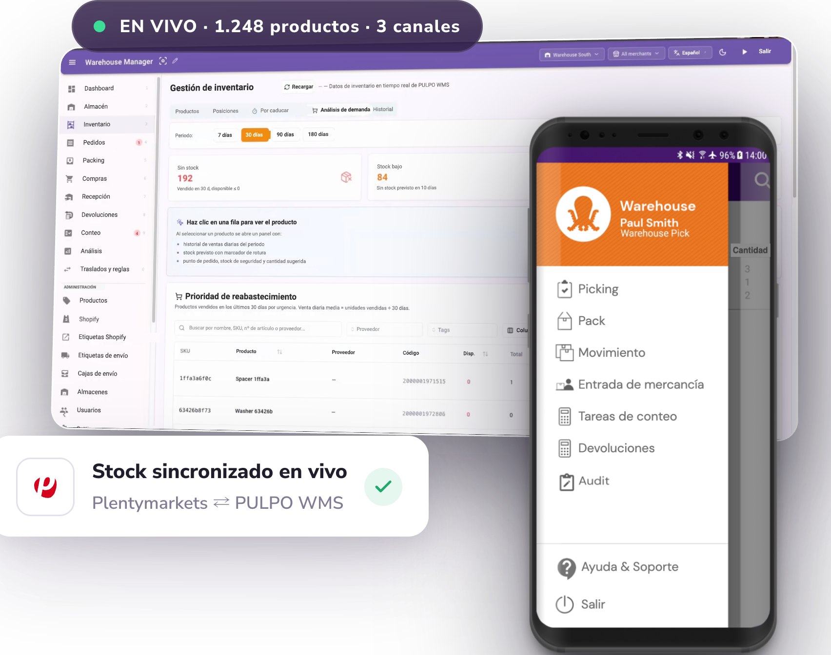 App web y app móvil de PULPO WMS sincronizadas en vivo con Plentymarkets