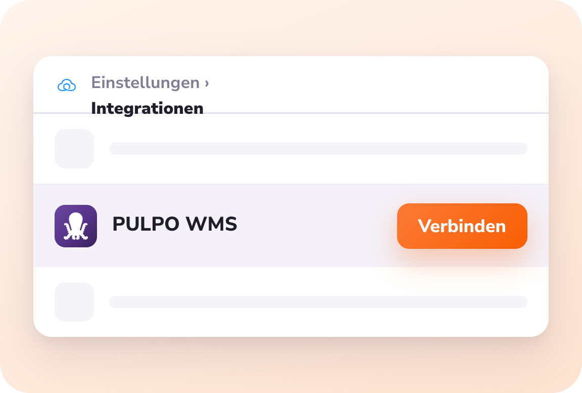 Sendcloud Einstellungen › Integrationen mit dem PULPO WMS Verbinden-Button
